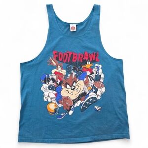 Vintage 90s Looney Tunes Tank Top FootBrawl Taz Bugs Bunny Daffy Duck USA Men XL